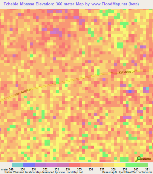 Tcheble Mbassa,Chad Elevation Map