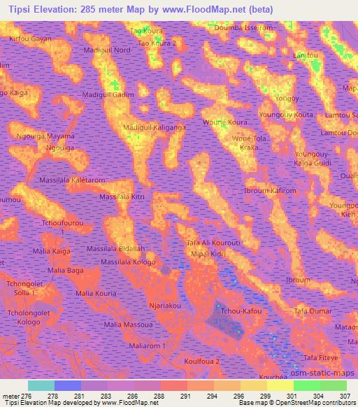 Tipsi,Chad Elevation Map