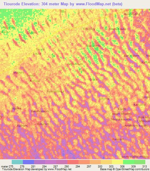 Tiourode,Chad Elevation Map
