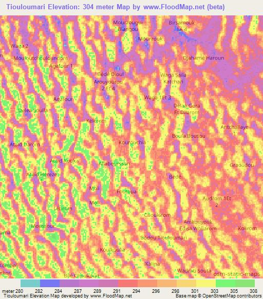 Tiouloumari,Chad Elevation Map