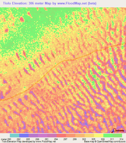 Tiolo,Chad Elevation Map