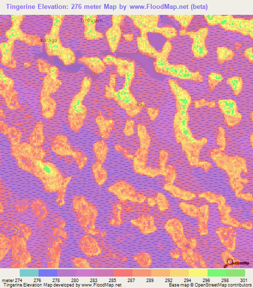 Tingerine,Chad Elevation Map