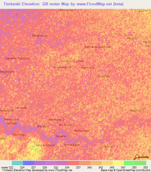 Timbeski,Chad Elevation Map