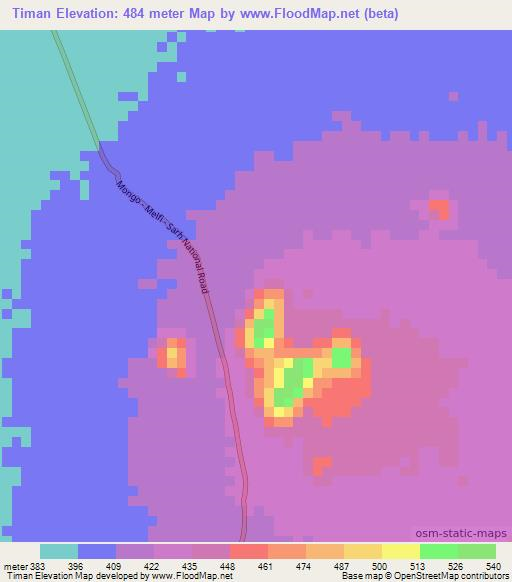 Timan,Chad Elevation Map