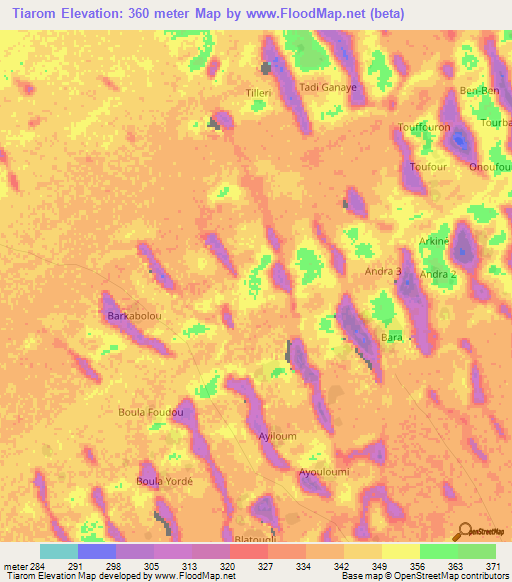 Tiarom,Chad Elevation Map