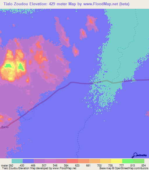 Tialo Zoudou,Chad Elevation Map