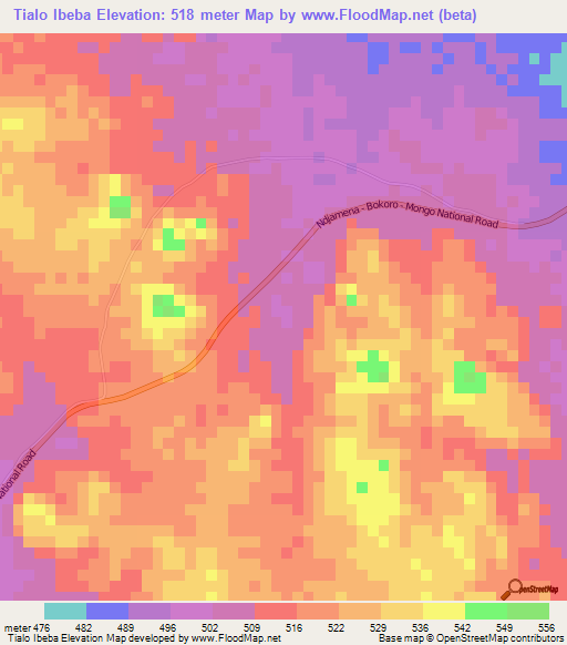 Tialo Ibeba,Chad Elevation Map