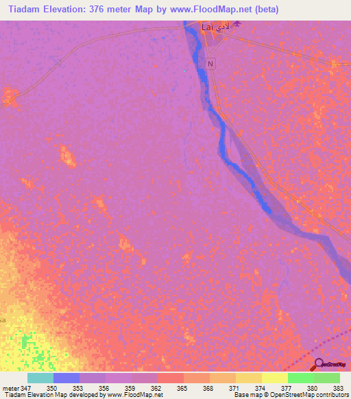 Tiadam,Chad Elevation Map