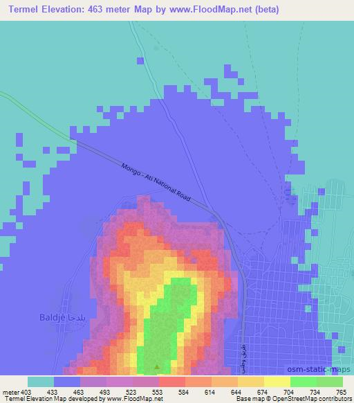 Termel,Chad Elevation Map