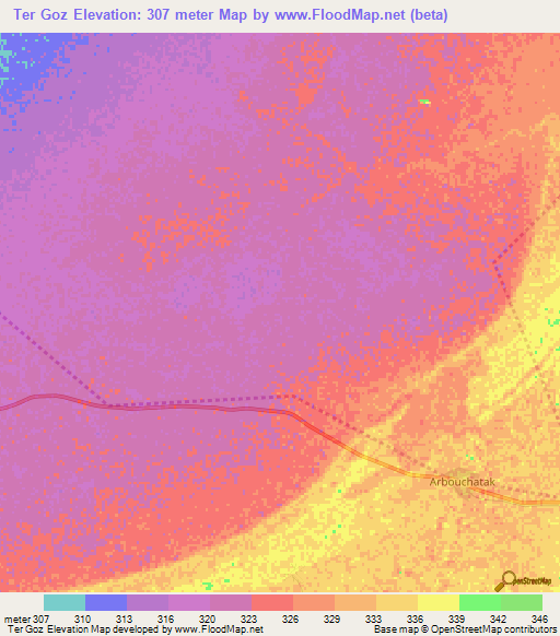 Ter Goz,Chad Elevation Map