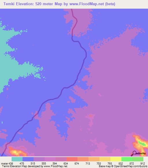 Temki,Chad Elevation Map
