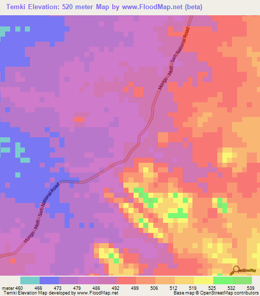 Temki,Chad Elevation Map