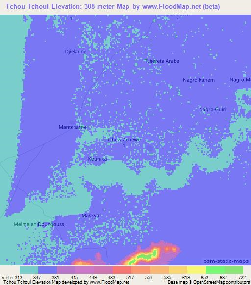 Tchou Tchoui,Chad Elevation Map