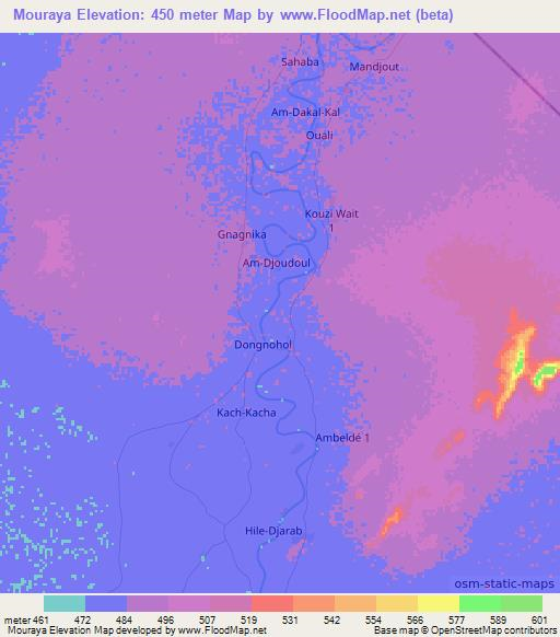 Mouraya,Chad Elevation Map