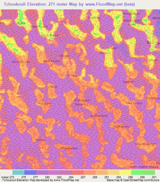 Tchoukouli,Chad Elevation Map