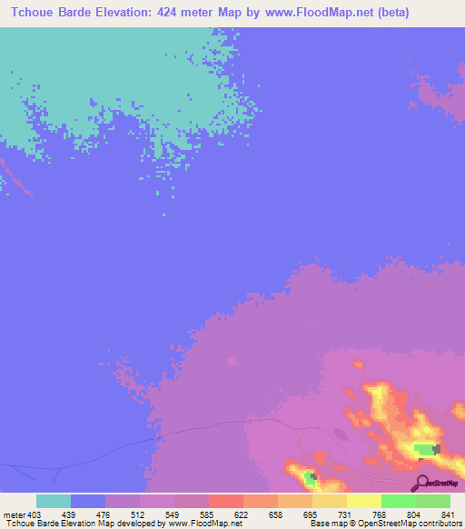 Tchoue Barde,Chad Elevation Map