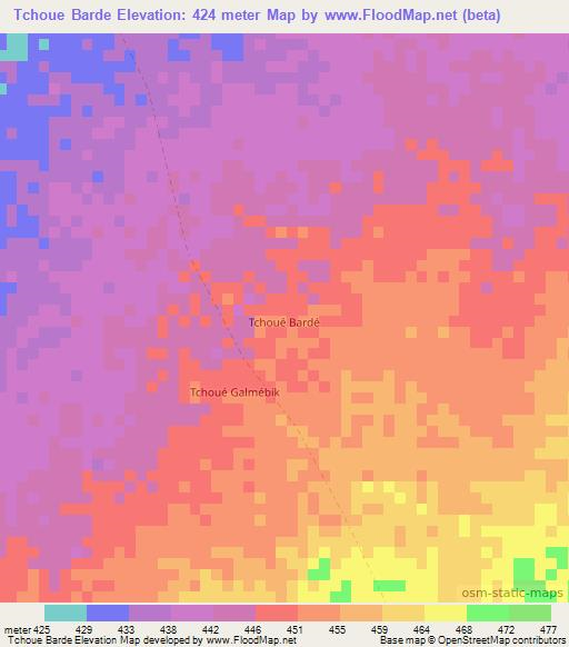 Tchoue Barde,Chad Elevation Map