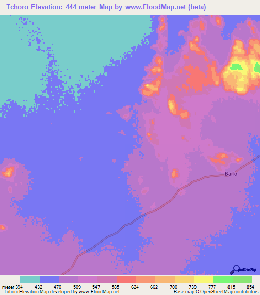 Tchoro,Chad Elevation Map