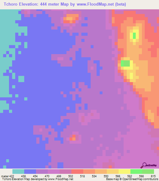 Tchoro,Chad Elevation Map