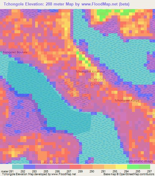 Tchongole,Chad Elevation Map