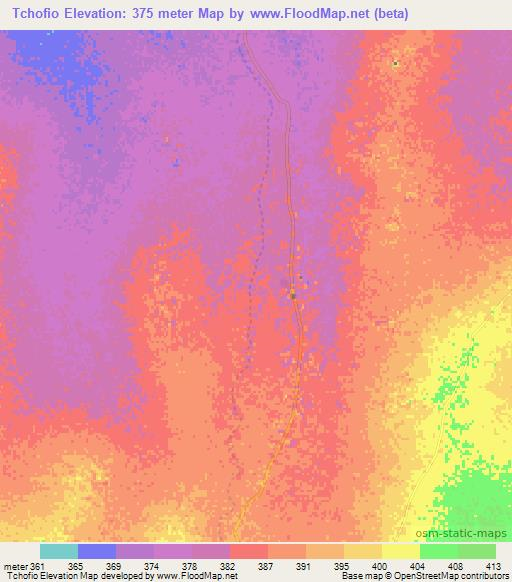 Tchofio,Chad Elevation Map