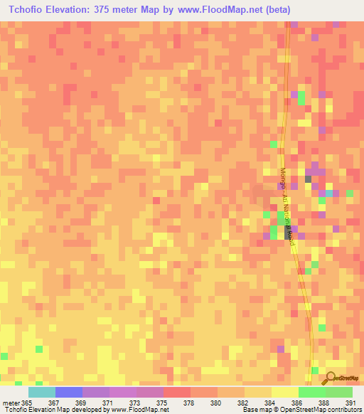 Tchofio,Chad Elevation Map