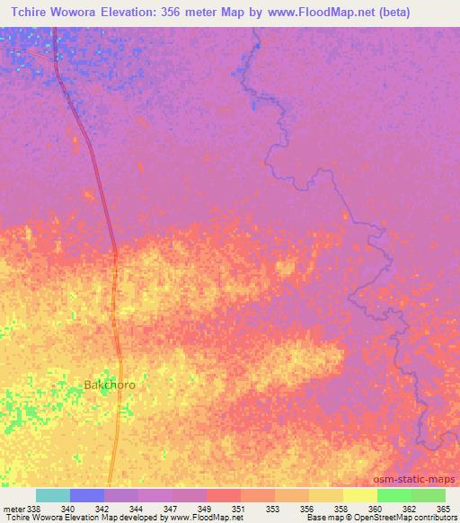 Tchire Wowora,Chad Elevation Map