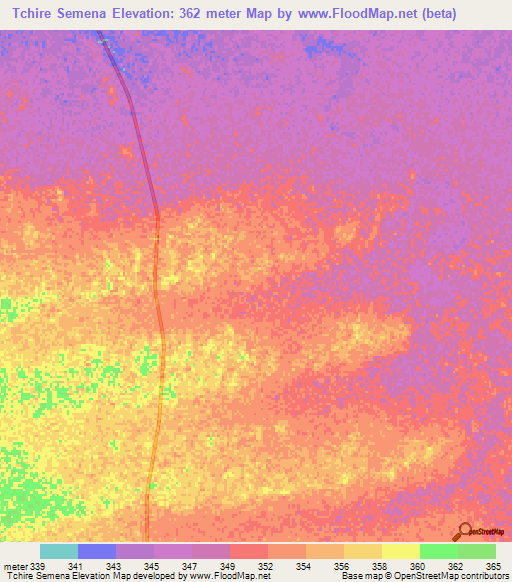 Tchire Semena,Chad Elevation Map