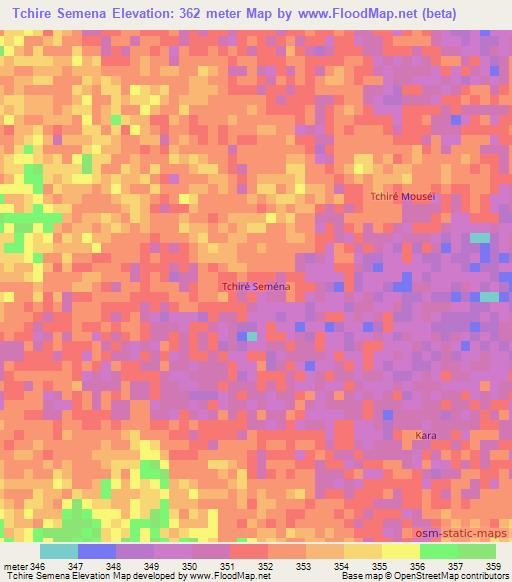 Tchire Semena,Chad Elevation Map