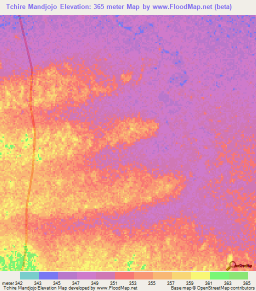 Tchire Mandjojo,Chad Elevation Map
