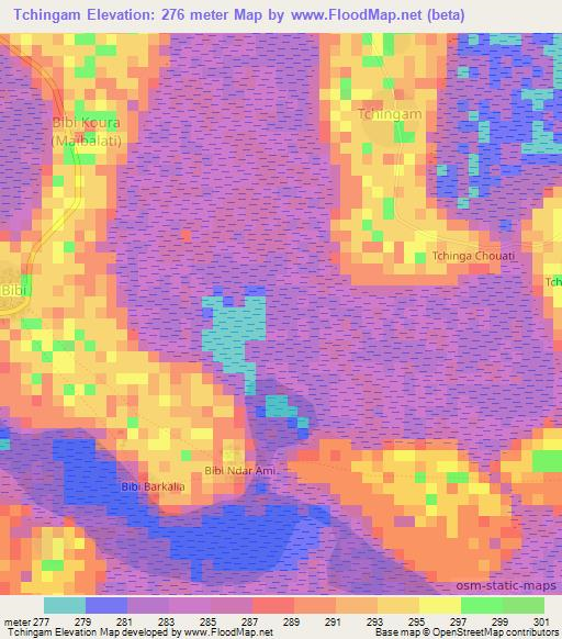 Tchingam,Chad Elevation Map