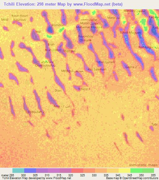 Tchili,Chad Elevation Map