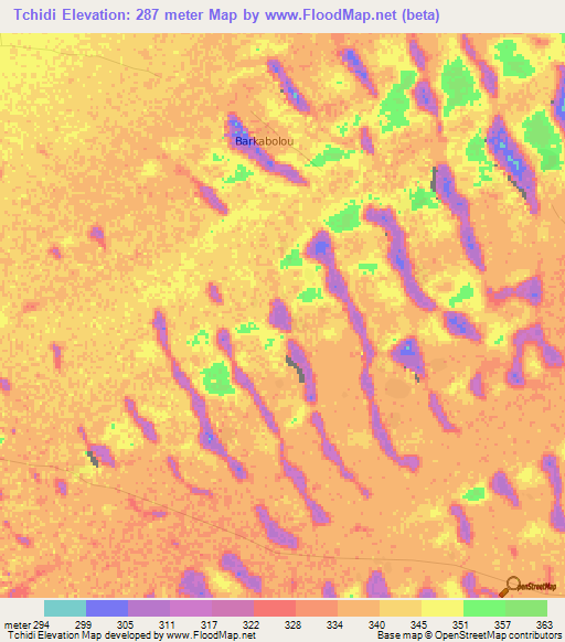 Tchidi,Chad Elevation Map