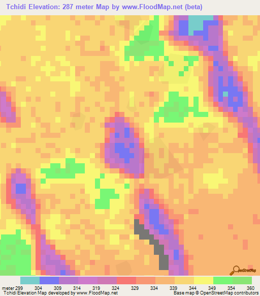 Tchidi,Chad Elevation Map