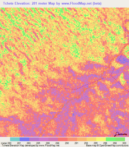 Tchete,Chad Elevation Map