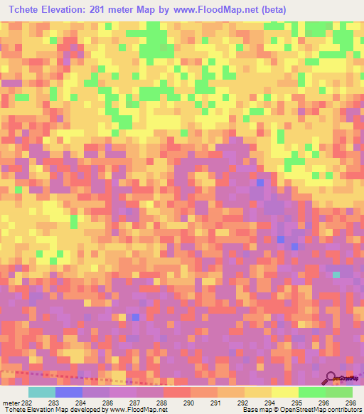 Tchete,Chad Elevation Map