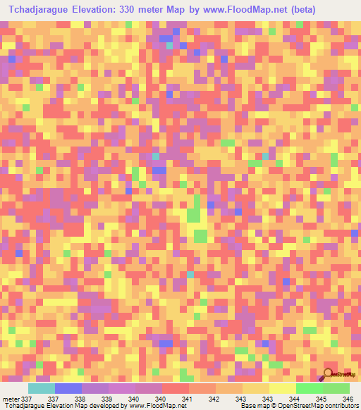 Tchadjarague,Chad Elevation Map