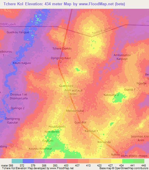 Tchere Kol,Chad Elevation Map