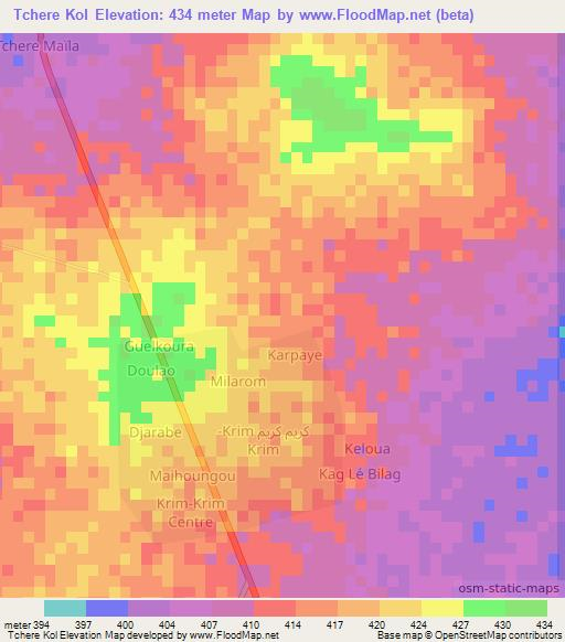 Tchere Kol,Chad Elevation Map
