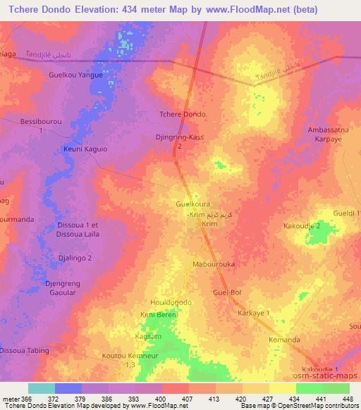Tchere Dondo,Chad Elevation Map