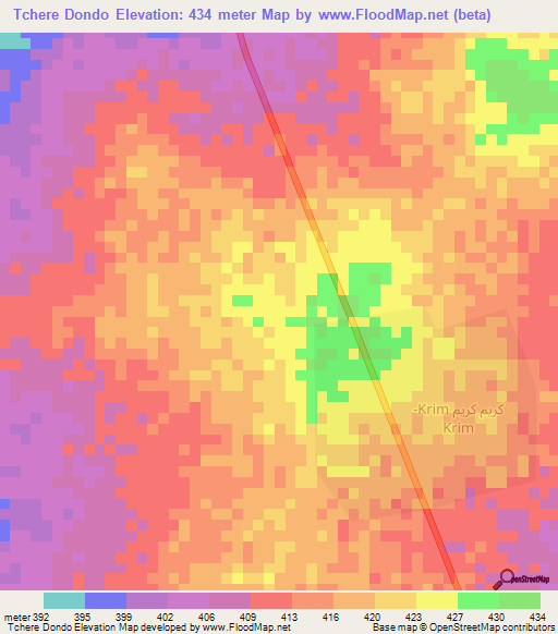 Tchere Dondo,Chad Elevation Map