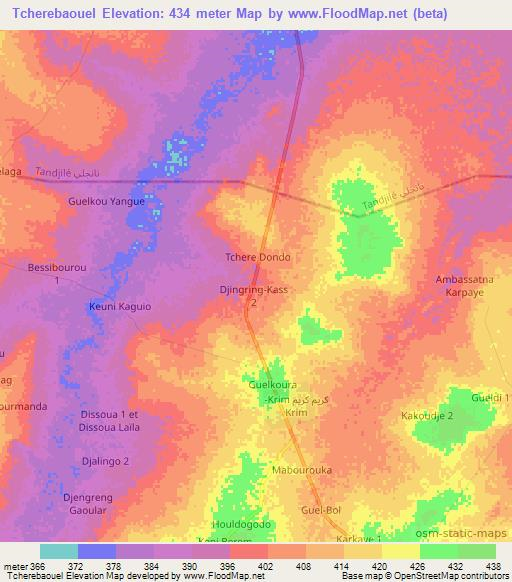 Tcherebaouel,Chad Elevation Map