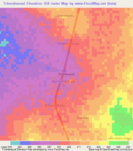 Tcherebaouel,Chad Elevation Map