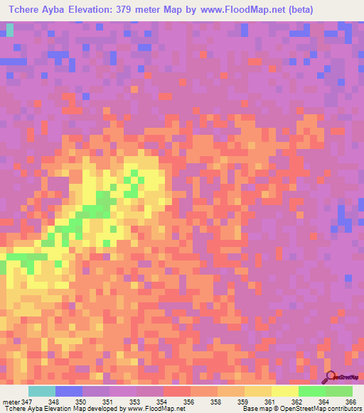 Tchere Ayba,Chad Elevation Map