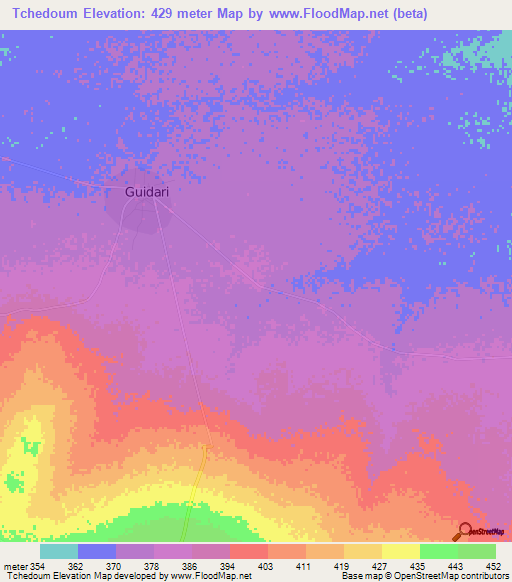 Tchedoum,Chad Elevation Map