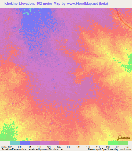 Tchekine,Chad Elevation Map