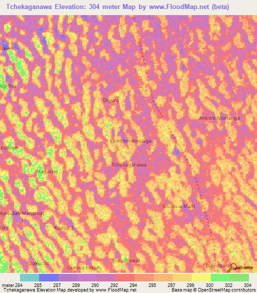 Tchekaganawa,Chad Elevation Map