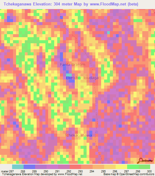 Tchekaganawa,Chad Elevation Map