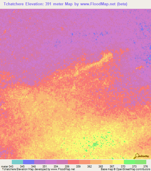 Tchatchere,Chad Elevation Map