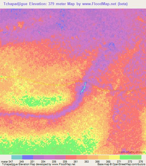 Tchapadjigue,Chad Elevation Map